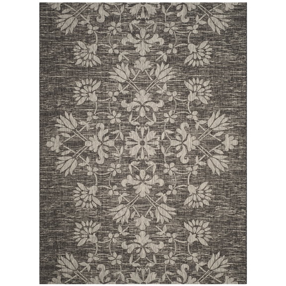 SAFAVIEH Courtyard Nina Distressed Floral Indoor/Outdoor Area Rug, 8' x 11', Black/Light Grey