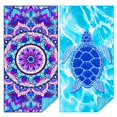 thumbnail image 1 of JoalGfda 2 Pack Microfibra Sobredimensionada Ligera Toalla de Playa 90 * 180cm XL Extra Grande Delgada Sin Arena Toalla Viaje Piscina Yoga Gimnasio Camping (2, Tortuga Azul y Mandala), 1 of 7