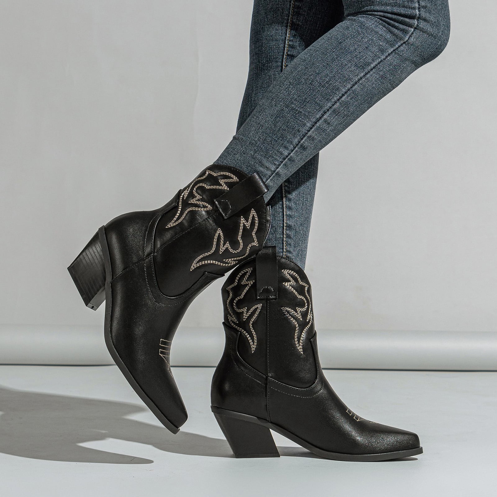 Bottes Cowboy Femme Cuir Vintage : Talons Bas, Bout Pointu, Aspect Vieilli, Grande Taille, Cuissardes Western Élégantes Mi-Mollet