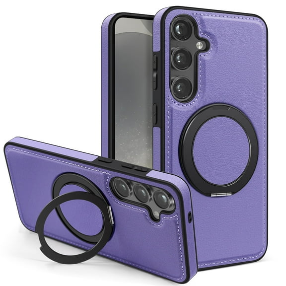 Allytechgroup Magnetic Case for Samsung Galaxy S24, Ring Holder Kickstand Hybrid Compatible with Magsafe & Car Mount Anti-Scratch Phone Case Cover for Women Men, Purple