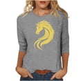 thumbnail image 2 of Ounisa Year of The Horse Women's Long Sleeve Shirts Casual Crew Neck Tops Tee Tshirts Loose 3/4 Sleeve Top Outfits Clothes, 2 of 5