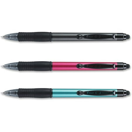 Pilot G2 PenStylus Retractable Gel Ink Pen & Stylus, Fine Point, Black Ink, Assorted Barrels, 3 Count (34312)
