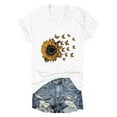 thumbnail image 4 of Puliio Women's T-Shirts Sunflower Butterfly V-Neck Short Sleeve T Shirt Summer Fashion Blouses Casual Loose Fit Tees Tops, 4 of 4