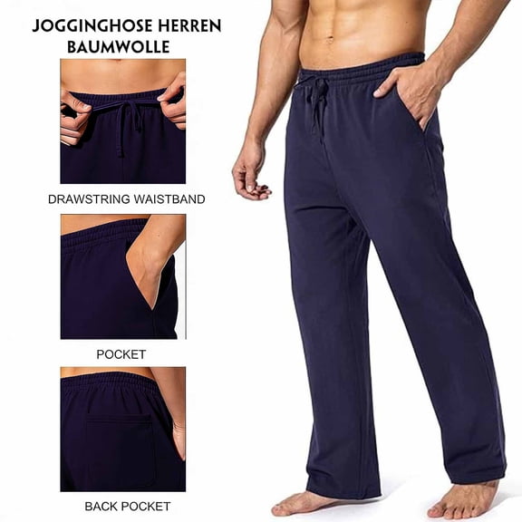 Oiangi Workout Pants with Pockets for Men Elastic Waist Drawstring Stretch Yoga Pants Breathable Open Bottoms Running Pants Navy 2XL