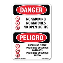 OSHA Danger Sign - No Smoking Matches Open Lights Bilingual | Plastic Sign | Protect Your Business, Construction Site, Shop Area |  Made in The USA