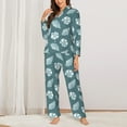 thumbnail image 2 of Pajama Sets for Women 2 Pcs, Green White Conch Button Down Long Sleeve Sleepwear Lounge PJ Sets, 2 of 6