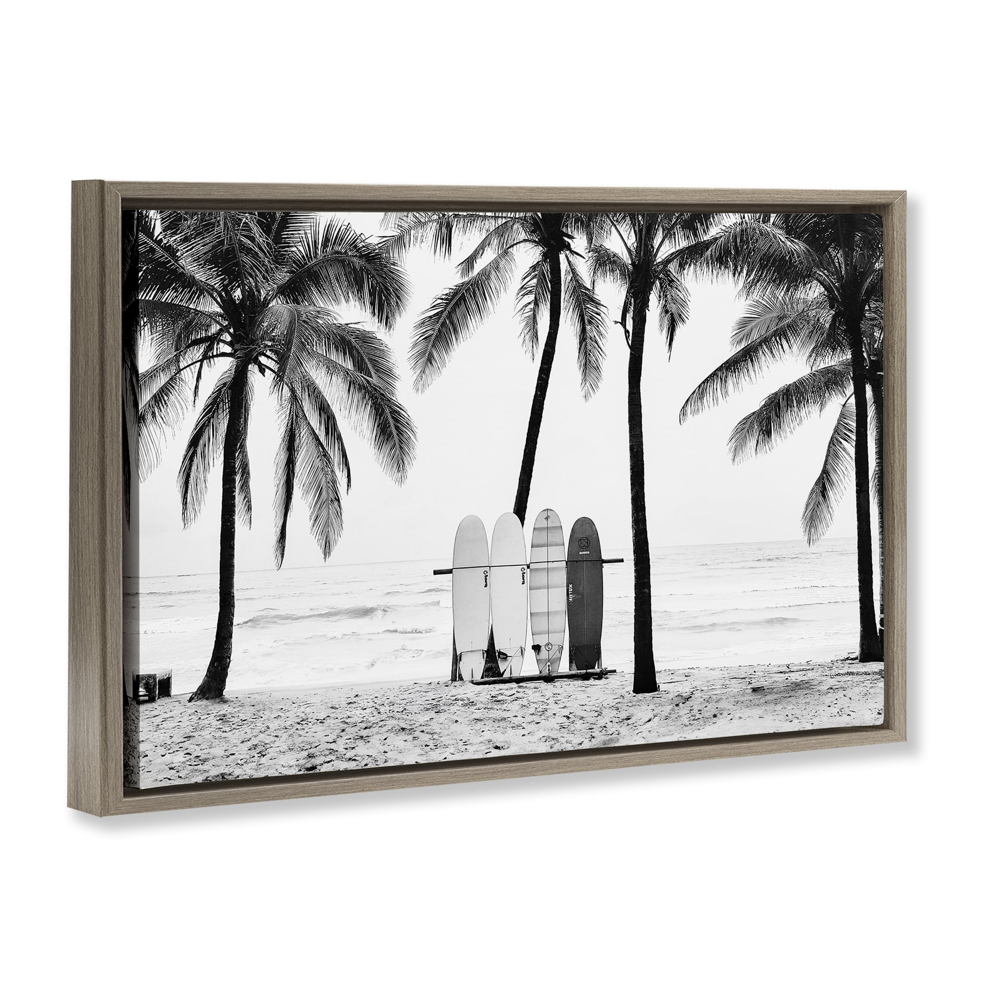 Stupell Industries Centered Surf Boards View Nautical & Beach Photography Brown Floater Framed Canvas Art Print Wall Art, 25 x 17