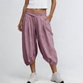 thumbnail image 7 of Wensltd Women's Casual Capris Summer Capris With Cross Waist and Elastic Hem for Daily Outdoor Capris Pink XXL, 7 of 7