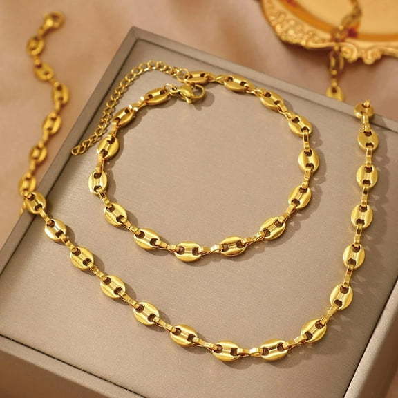 Jewelry Set Necklaces Bracelet with Cute Pig Nose Hollow Carving High-end textured Golden Silver Color jewelry set For Women 14K Yellow Gold Jewelry