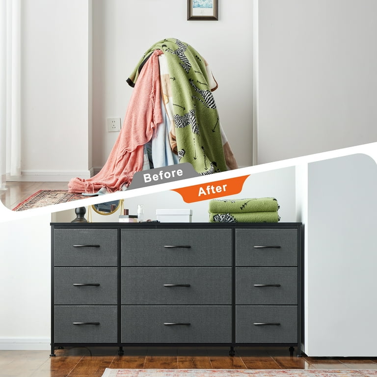 Enhomee Grey Dresser for Bedroom with 9 Drawers Dresser TV Stand,Grey Fabric Dresser,Wide Chests of Drawers TV Console with Large Storage Unit for Enhomee Grey Dresser for Bedroom with 9 Drawers Dresser TV Stand,Grey Fabric Dresser,Wide Chests of Drawers TV Console with Large Storage Unit for