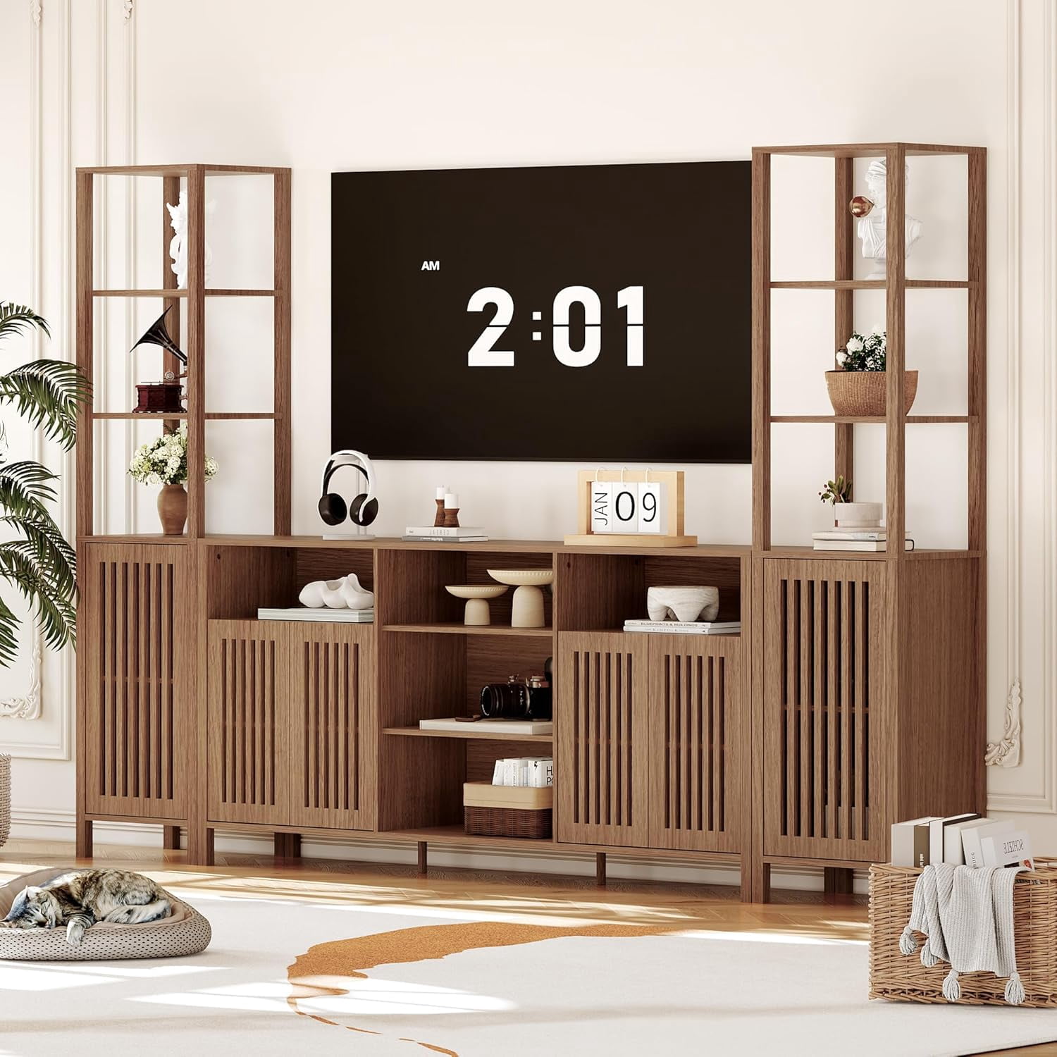 OUTGOODS Farmhouse Entertainment Center for 70" TVs, Engineered Wood, 3-Piece