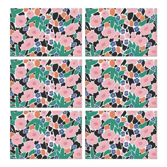 Pioneer Flower Floral Print Pattern Summer Placemats Table Placemats Set Of 6-Linen Kitchen Washable Placemats Table Mats 12x18 Inch Non-Slip Heat Resistant