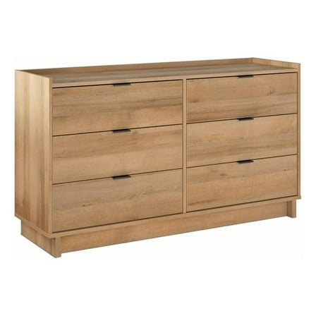 Maklaine Contemporary Engineered Wood 6 Drawer Dresser in Oak