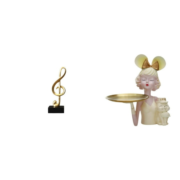 Figura de escritorio,Escultura de notas musicales para escritorio,oficina o decoración del hogar,Estatua de bandeja de almacenamiento de llaves,Estatua de niña con bandeja para guardar