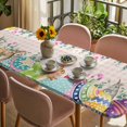 thumbnail image 3 of Vintage Easter Table Cloths for 8 Foot Rectangle Tables, Colorful Floral Eggs Bunny Pink Plaid Rustic Patio Waterproof Elastic Fitted Tablecloths, Washable Rectangular Table Cover for Camping, 3 of 8