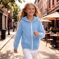 thumbnail image 5 of FAVIPT Girls Zipper Hoodies Side Ribbon Bow Long Sleeve Hooded Sweatshirt with Kangaroo Pocket Casual Cute Loose Hoodie Jacket Blue,10-11Years, 5 of 7