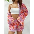 thumbnail image 2 of VISgogo Traje de pantalón de dos piezas para mujer, blusa de manga larga con estampado de flores / irregulares y pantalones cortos de pierna recta VISgogo  moda, 2 of 9