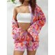 thumbnail image 2 of SAYOO Traje de pantalón de dos piezas para mujer, blusa de manga larga con estampado de flores / irregulares y pantalones cortos de pierna recta SAYOO  casual, 2 of 9