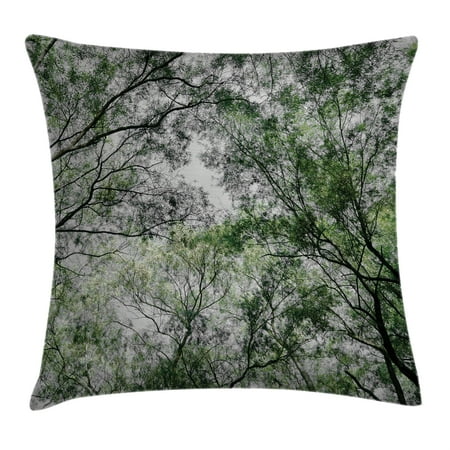 Look Cake - Forest Home Decor Throw Pillow Cushion Cover, Tree Branch in Spring Season Fairy Jungle Growth Nature Look Up Wood Scene, Decorative Square Accent Pillow Case, 18 X 18 Inches, Green, by Ambesonne