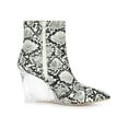 thumbnail image 3 of BLISSFUL STEP Women's Ankle Boots Snake Pointed Toe Print Clear Wedge Heel Side Zip Boots Black White Snake 7, 3 of 7