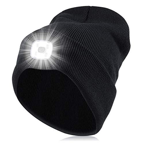 Walking at Night Biking Hiking LALATECH LED Beanie Cap Lighted Unisex Warm Winter Knitted Beanie Hat with LED Flashlight for Hunting USB Rechargeable 4 LED Headlamp Cap Auto Repair Camping