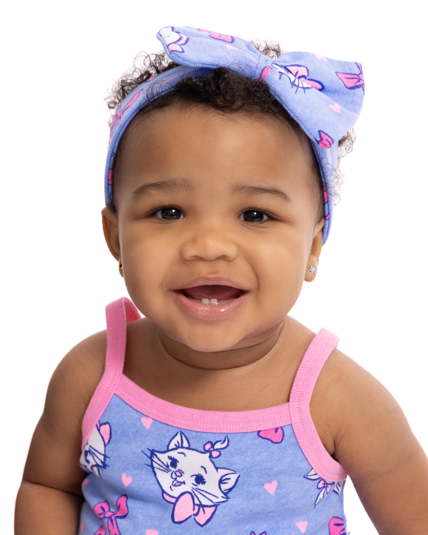 Disney Classics Marie Baby Girls Spaghetti Strap Print Romper with Matching Bow Headband, Sizes 0/3M-24M