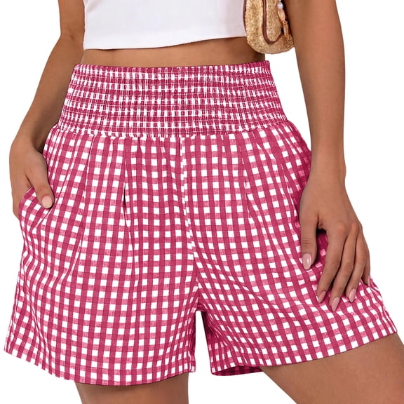 Boyscolos Womens High Waisted Striped Shorts Comfy Lightweight Breathable Stretchy Waist With Pockets Lounge Clohtes Summer Daily Wear Red XL