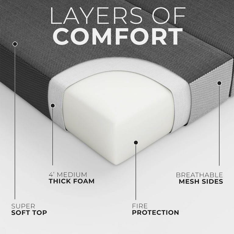 Cozzzi Tri Fold Foldable Bed Mattress Foam Mattress Topper Lightweight Portable Easy to Store 75x39x4in Grey