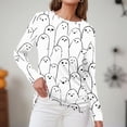 thumbnail image 3 of Satingcolo Halloween Shirts Women Long Sleeve Crewneck Casual Dressy Tops Funny Graphic Halloween Costumes Fall Fashion Outfits White 3XL, 3 of 4