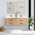 thumbnail image 3 of Pemberly Row 60"W Wood Brown Double Bath Vanity w/ Fish Maw White Quartz Stone, 3 of 18