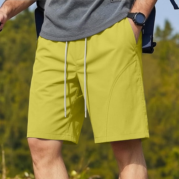 DayScoop Mens Solid Color Shorts Casual Bottoms Sporty Elastic Waist Multiple Pockets Workstyle Five Pocket Short Pants