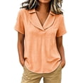thumbnail image 3 of VBVC Women's Gingham V Neck Short Sleeve Top , Ladies' Relaxed Fit Collared Blouse , Casual Summer Loose Tunic Shirt For Women, Orange , XS-4XL, 3 of 6