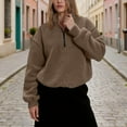 thumbnail image 5 of XUNKUSGA Womens Sweatshirt Fuzzy Fleece Sherpa Pullover Top Long Sleeve Half-Zip Sweatshirt for Women Solid Color Winter Fleece Jacket with Pockets S-2XL Brown, 5 of 6