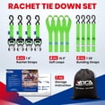thumbnail image 5 of MOCA Heavy Duty Ratchet Tie Down Straps - 5200 Lbs Breaking Strength 1.6" x 8', with 4 Heavy Duty Ratchet Padded Handles & Coated Chromoly S Hooks & 4 Soft Loop Tie-Downs - Green, 5 of 9
