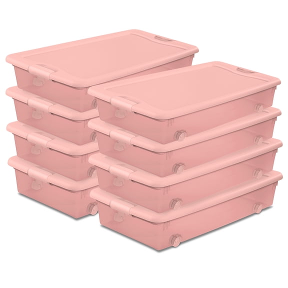 Sterilite 56 Qt Wheeled Under Bed Storage Container, Plastic Bin, Pearl Blush, 8 Pack