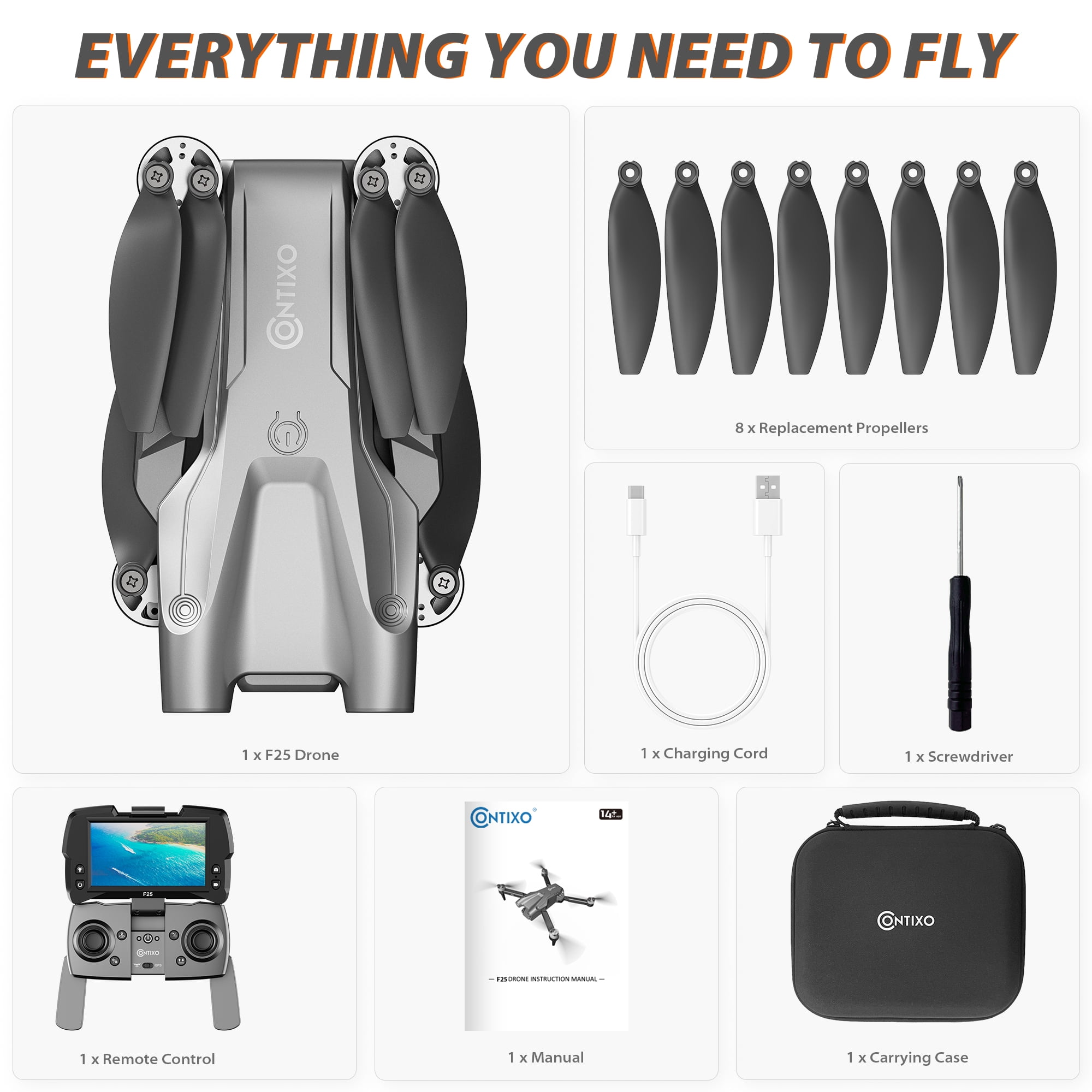 Contixo F25 GPS Drones for Adults with Camera, Foldable RC Drone with 1080P 4.3 Inch FPV Screen, 16-Min Flight, Black