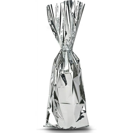 MT Products Metallic Silver Mylar Wine Gift Bags for Bottles - Pack of 25