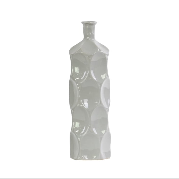 Dotty Ceramic Bottle Vase Decorative Flower Vase for Home Décor, Modern Dotted Design, Tabletop & Shelf Display -Grey