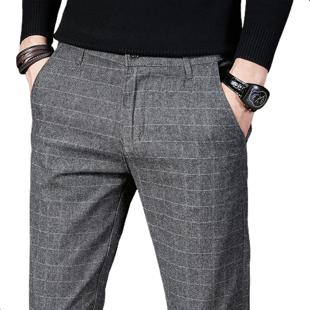 Pantalones De Traje Con Cuadros Para Hombre Casuales