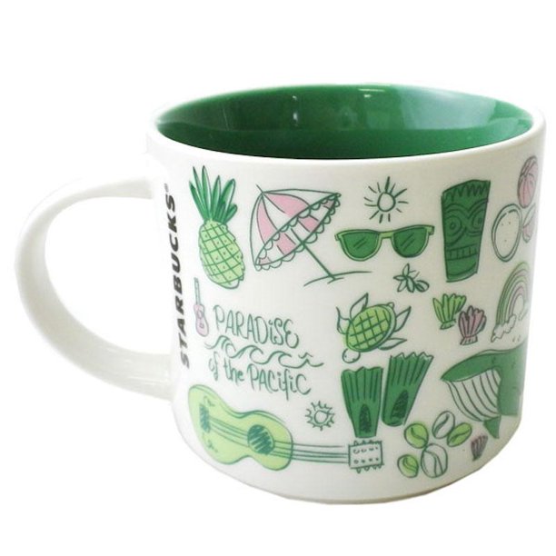 Taza Starbucks Hawaii Colección 'Estás Aquí' - Cerámica 14 Oz Con Diseño Arcoíris Y Diamond Head
