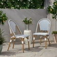 thumbnail image 1 of Blue and White French Bistro Chairs Set of 2, Coastal Style Outdoor Patio Chairs with Bamboo Print, All-Weather PE Rattan and Aluminum Frame, Hampton Style, 1 of 6