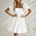 thumbnail image 2 of MIXUE Summer Dresses for Women Solid Color Square Neckline Puff Sleeve A Line Mini Casual Dress Outwear,White,L, 2 of 4