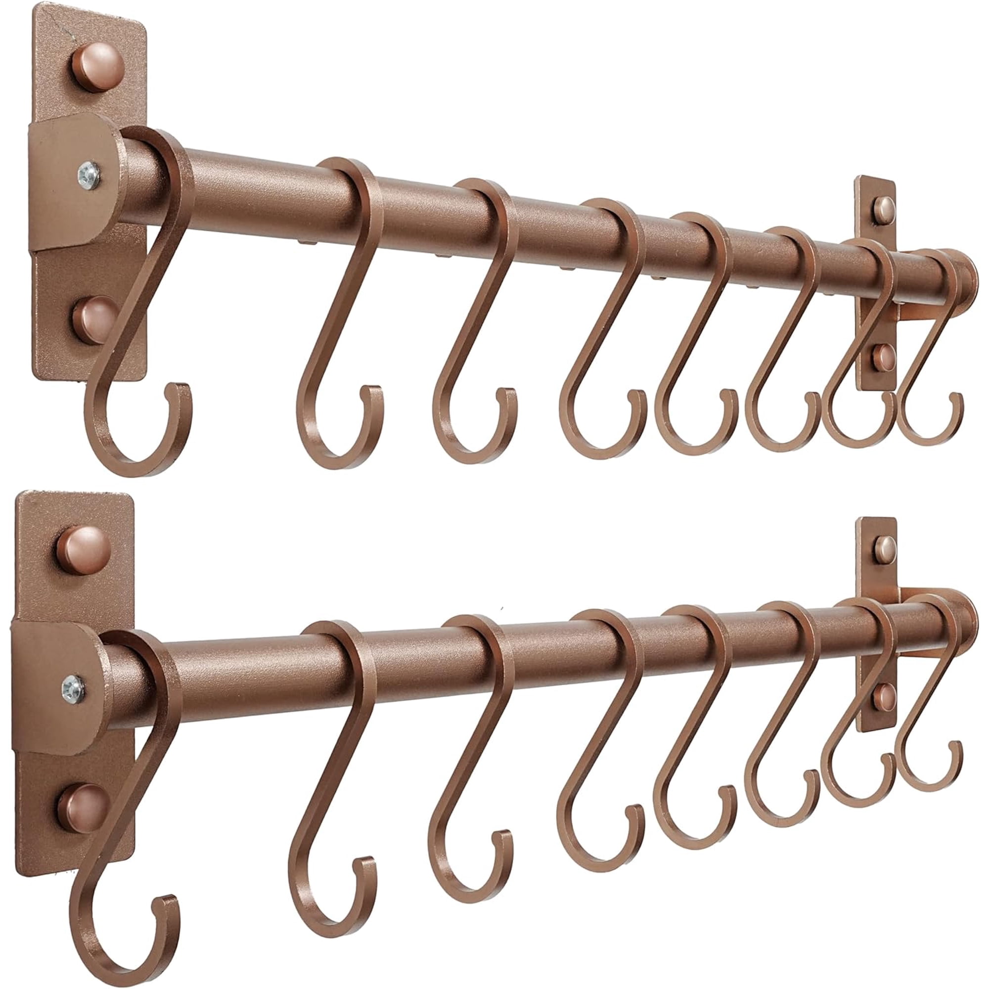 Kitchen Utensil Holder Hanger Wall Mounted Pot and Pan Rack with 8 Hooks for Cooking Utensils Mugs Spoons Antique Copper Pack of 2