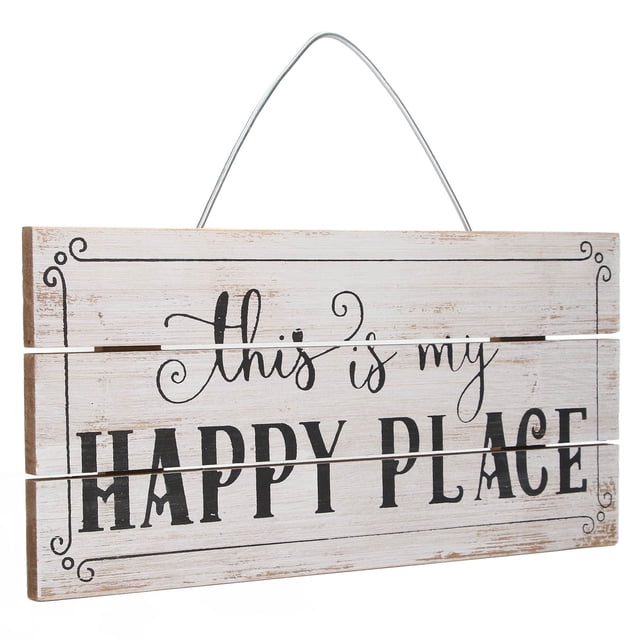 Decorative Wooden Sign Novel Waterproof Table Sign Hanging Decoration with Happy Place for Courtyard