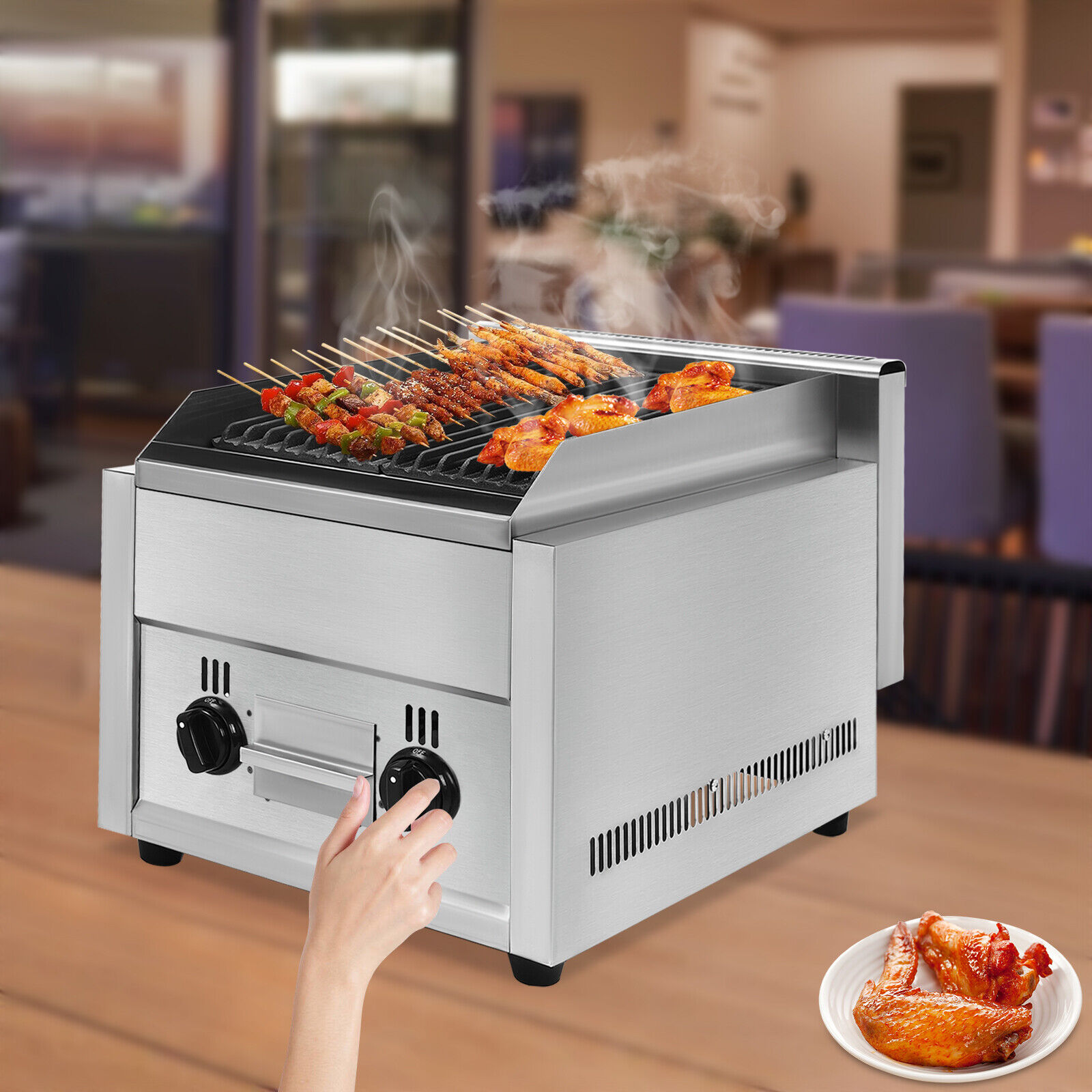 Miumaeov Radiant Char Broiler Grill 2 Burner Commercial Gas Grill Portable LPG Camping BBQ Grill