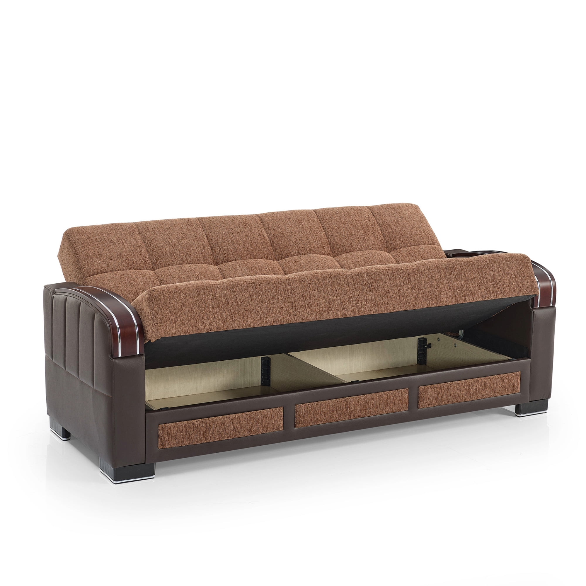 Ottomanson 87" Convertible Sofa Couch for Living Room, Chenille Modern Sofa Bed with Storage, Brown