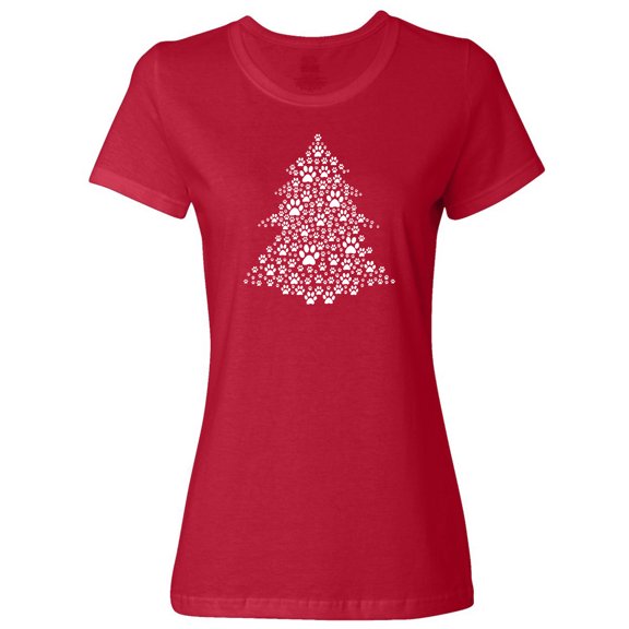 Inktastic Furry Christmas Tree as Pawprints Women's T-Shirt