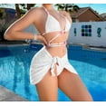 thumbnail image 7 of WREESH Womens Bikini Set with Sarong Bathing Suit Beach Cover Up Wrap Skirt Three-Piece Suit Bandage Solid Bikini Push-Up Padded Swimsuit Beachwear Set White, 7 of 7