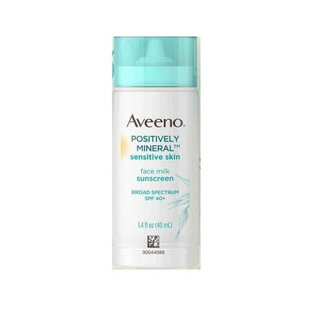 Aveeno Positively Mineral Sensitive Skin Face Milk Sunscreen, SPF 40+, 1.4 oz