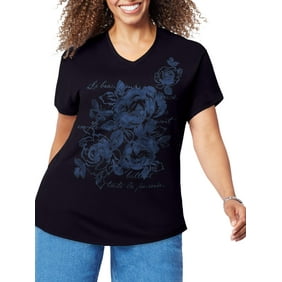 Just My Size Women's Plus Size Short Sleeve Graphic V-Neck T-Shirt